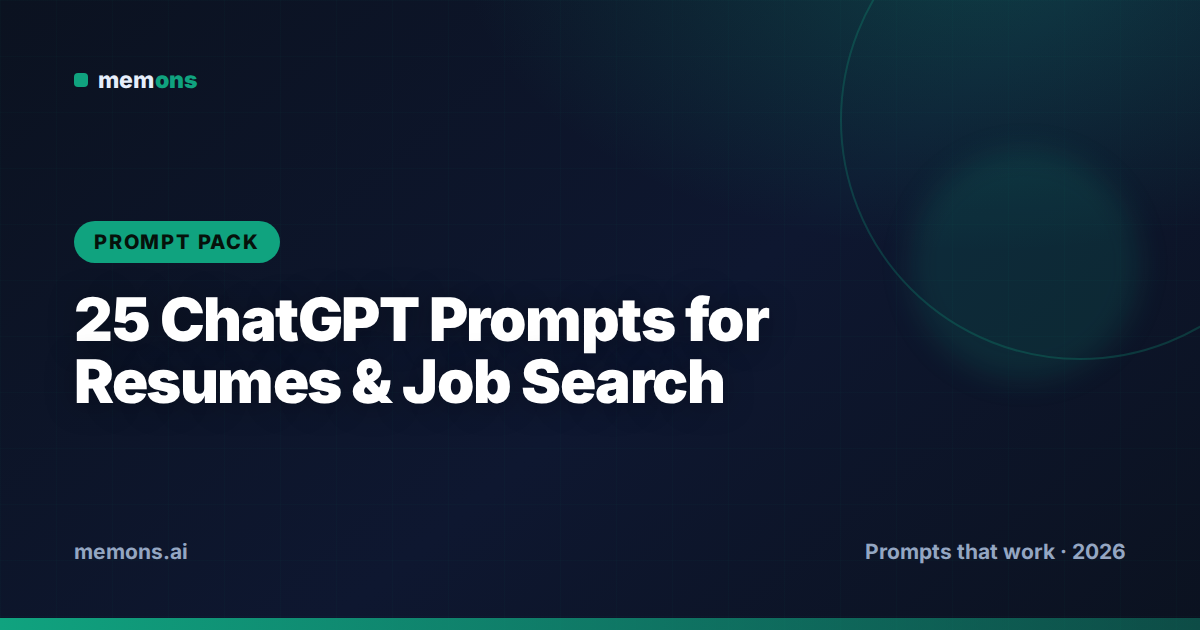 Cover for 25 ChatGPT Prompts for Resumes & Job Search (2026)