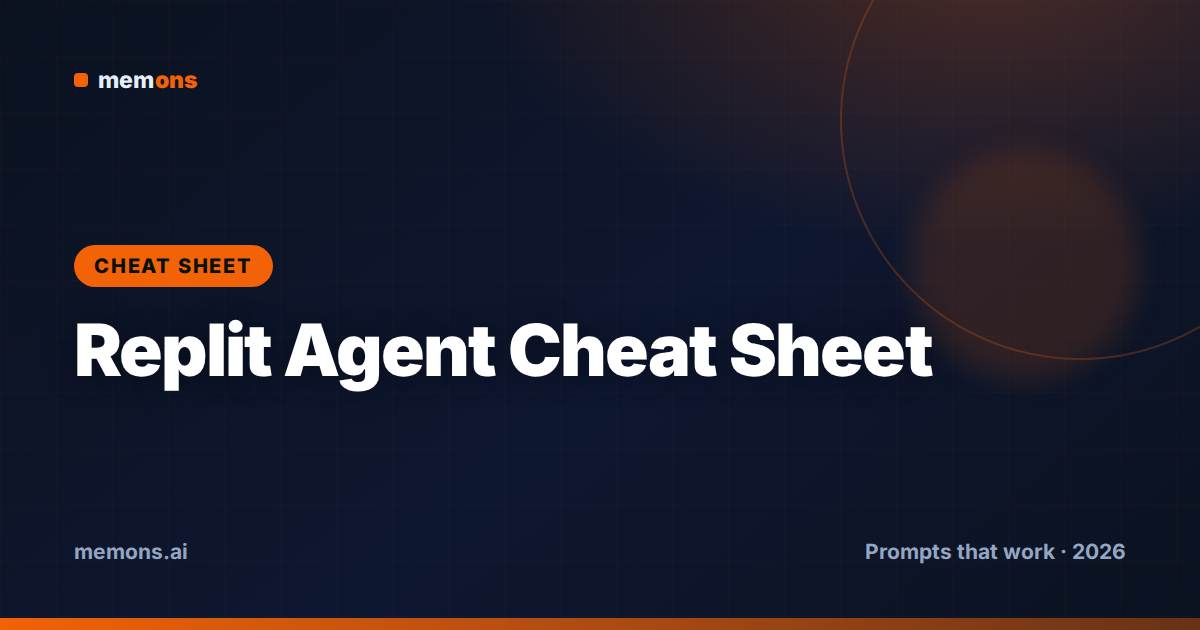 Cover for Replit Agent Prompt Cheat Sheet (2026): PRD Parts, Modes & Fixes